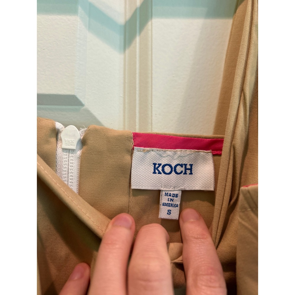 KOCH Crisscross Pleated Crop Top Tank Wide Strap Khaki Tan Size S - Picture 4 of 5